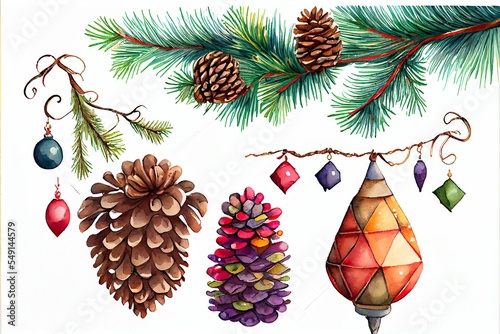 christmas toys, beautiful christmas trees, a group of pineapples, illustration with plant holiday