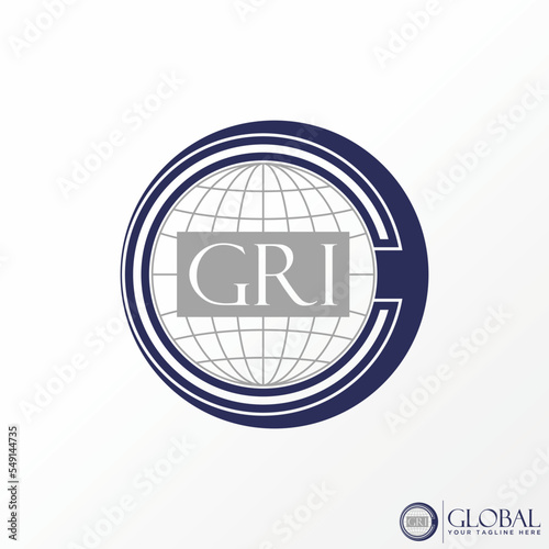 Simple and unique globe like letter C with word GRI font on connect shape image graphic icon logo design abstract concept vector stock. Can be used as symbol related to group or maps