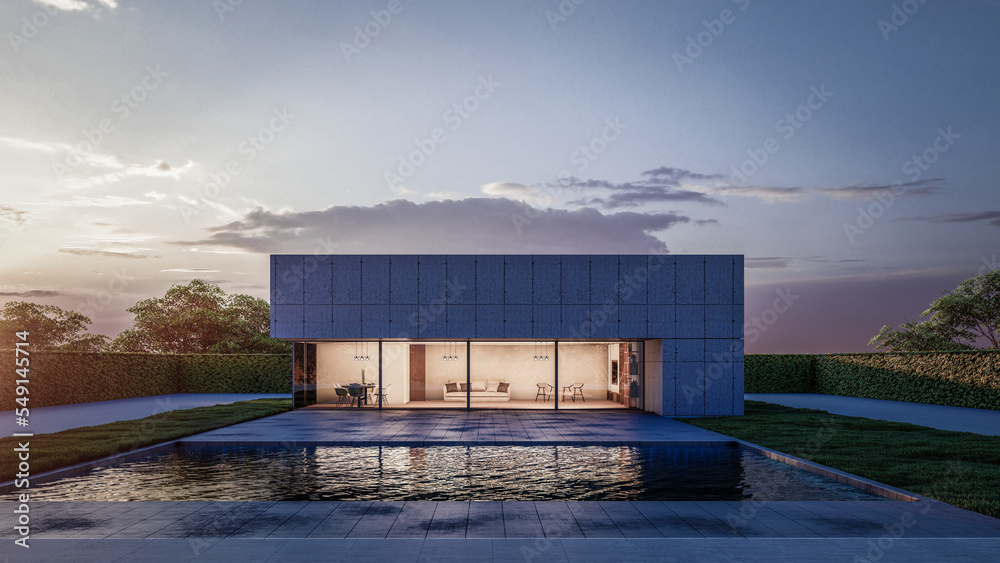 Obraz premium Architectural 3D rendering illustration of modern minimal house