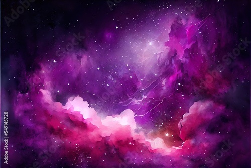 bstract watercolor nebula with stars, background pattern, illustration with atmosphere purple