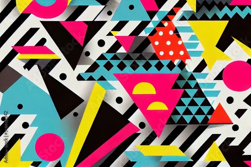 bright colourful 1980 's, background pattern, illustration with colorfulness triangle