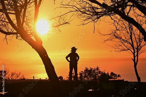 Morning glow silhouette at sunrise. Natural background material.
