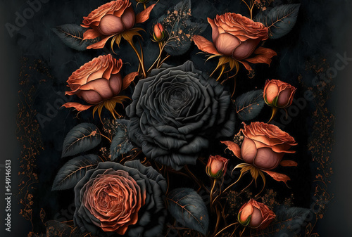 Fototapeta Naklejka Na Ścianę i Meble -  Natural roses background. flower background. Bouquet of fresh roses. Romance love valentine day decoration bouquet bloom