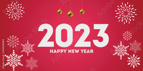 Happy New Year 2023.New Year Wishes, Greetings For 2023 With Snowflakes Background.