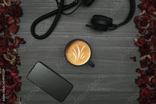 Relax with cup of coffee and great music played from mobile