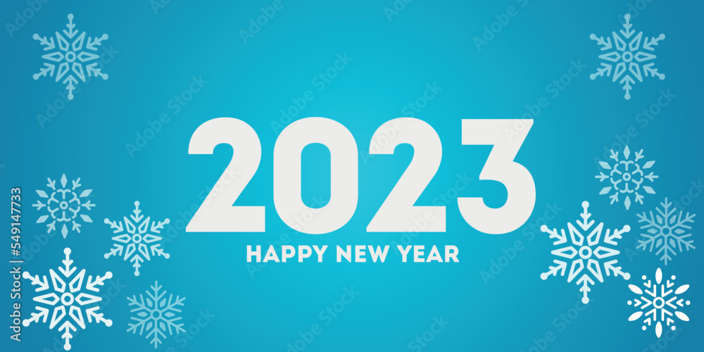 Happy New Year 2023.New Year Wishes, Greetings For 2023 With Snowflakes On Blue Background.