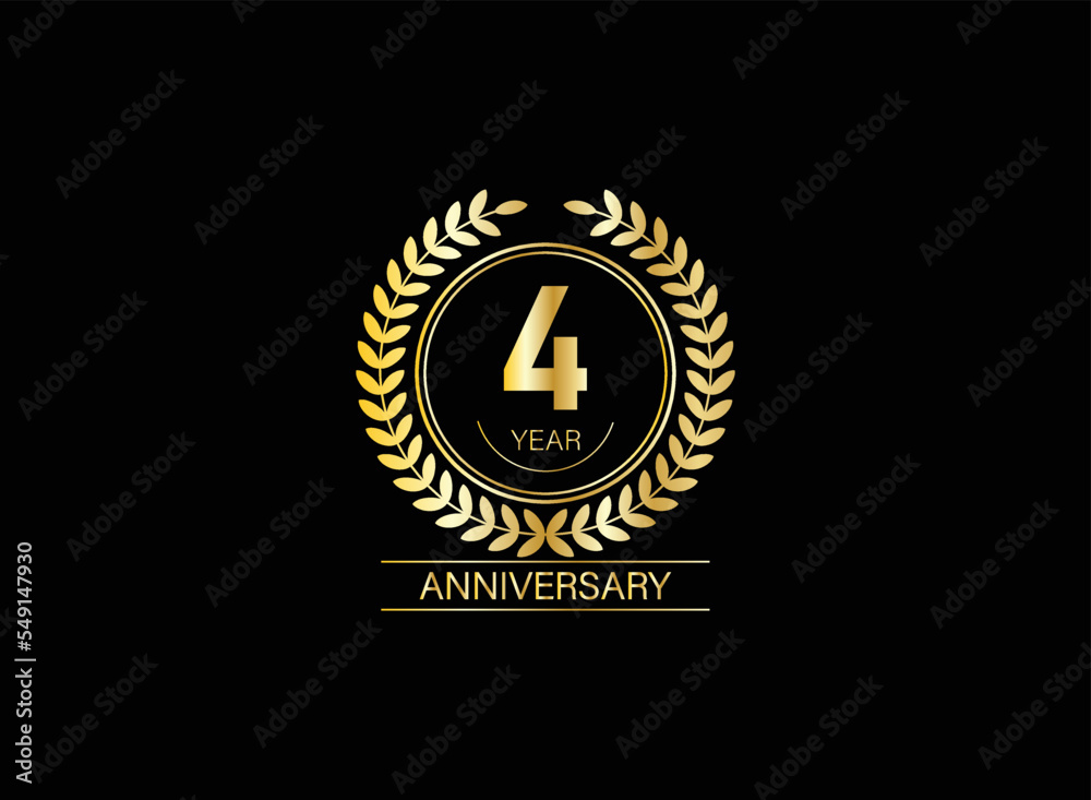 Naklejka premium 4 years anniversary logo. Vector and illustration. gold anniversary logo.