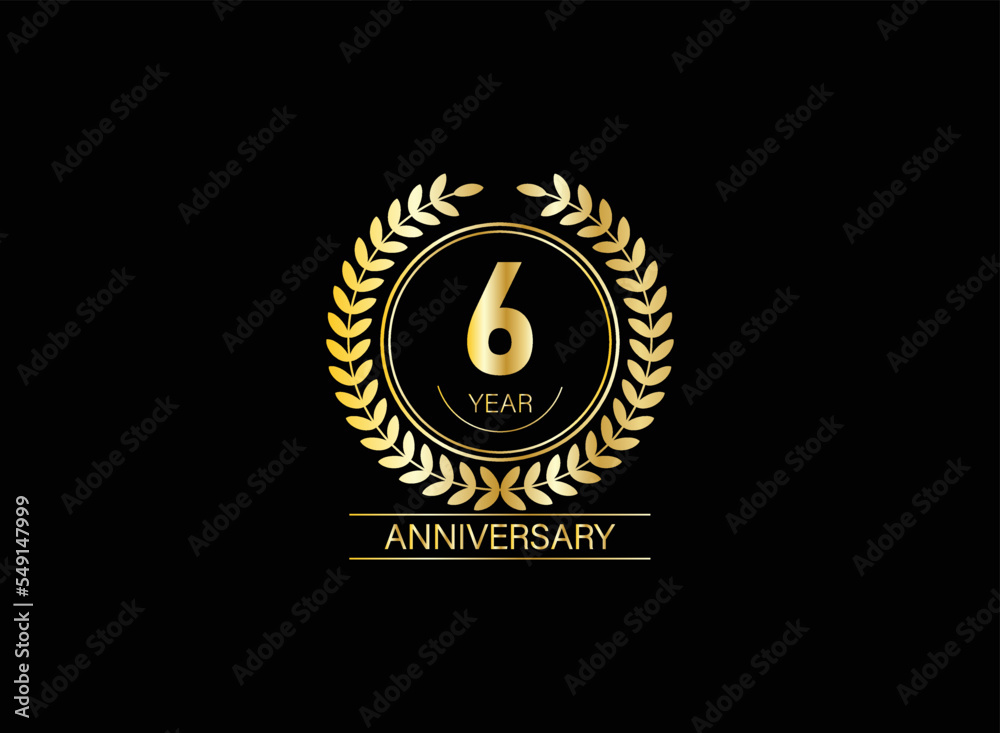 Fototapeta premium 6 years anniversary logo. Vector and illustration. gold anniversary logo.