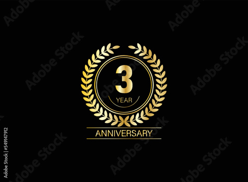 3 years anniversary logo. Vector and illustration. gold anniversary logo.