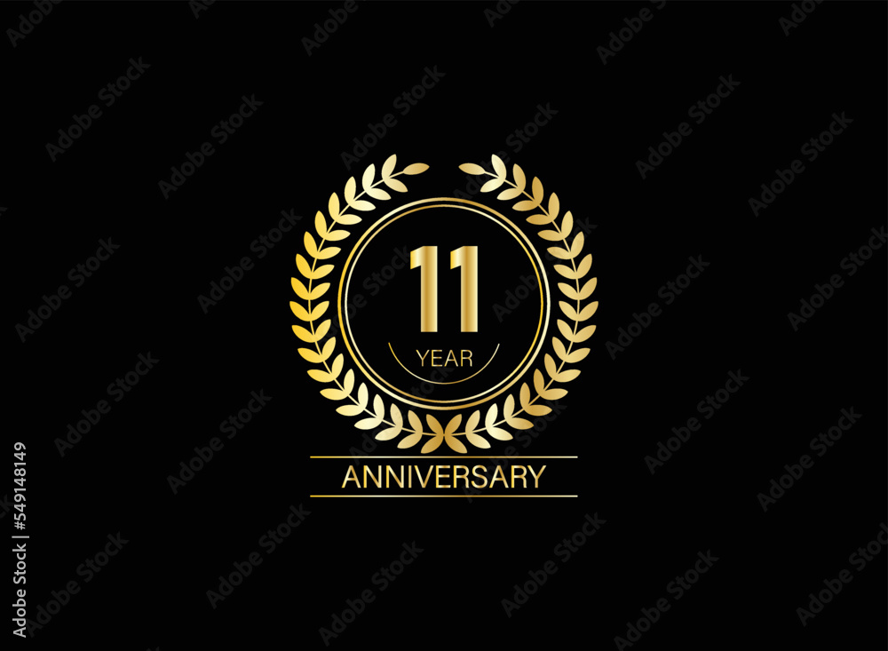 Fototapeta premium 11 years anniversary logo. Vector and illustration. gold anniversary logo.