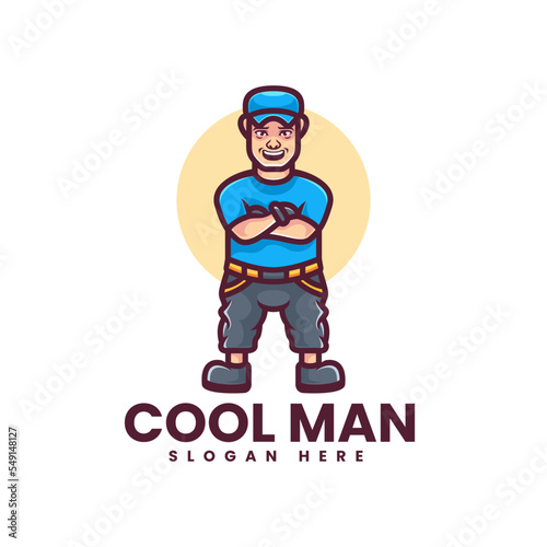 Vector Logo Illustration Cool Man Mascot Cartoon Style.