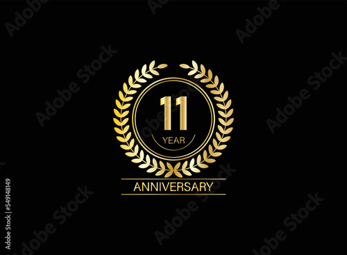 11 years anniversary logo. Vector and illustration. gold anniversary logo.