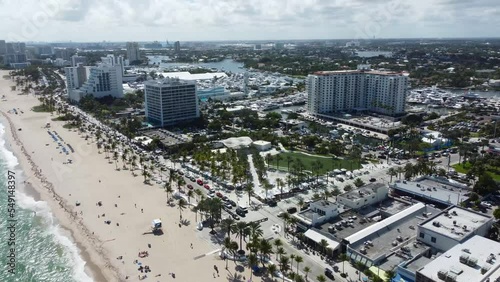 Aerial drone view Las Olas Boulevard and A1A Fort Lauderdale Florida - Las Olas Marina, Florida, New River