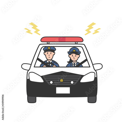 サイレンを鳴らしながらパトカーを運転する警察官のイラスト