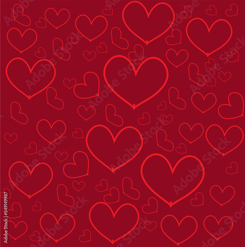Background valentine day.Background of small hearts with ornament of curls  in red colors.