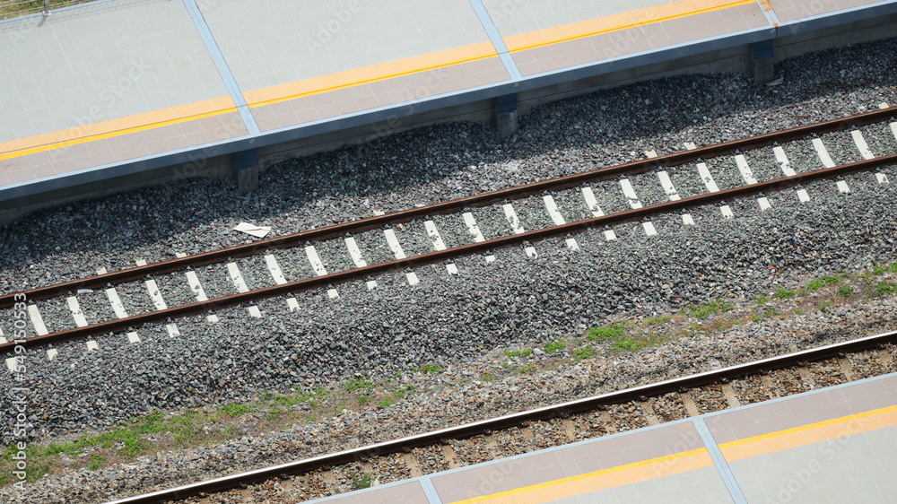 Fototapeta premium steel railroad in countryside, transportation industry