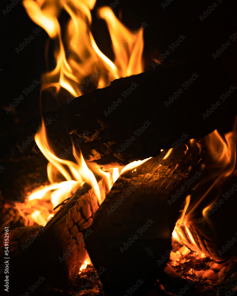 Burning firewood in the fireplace close-up Burning firewood in the fireplace close-up