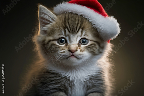 Kitten with Christmas Hat