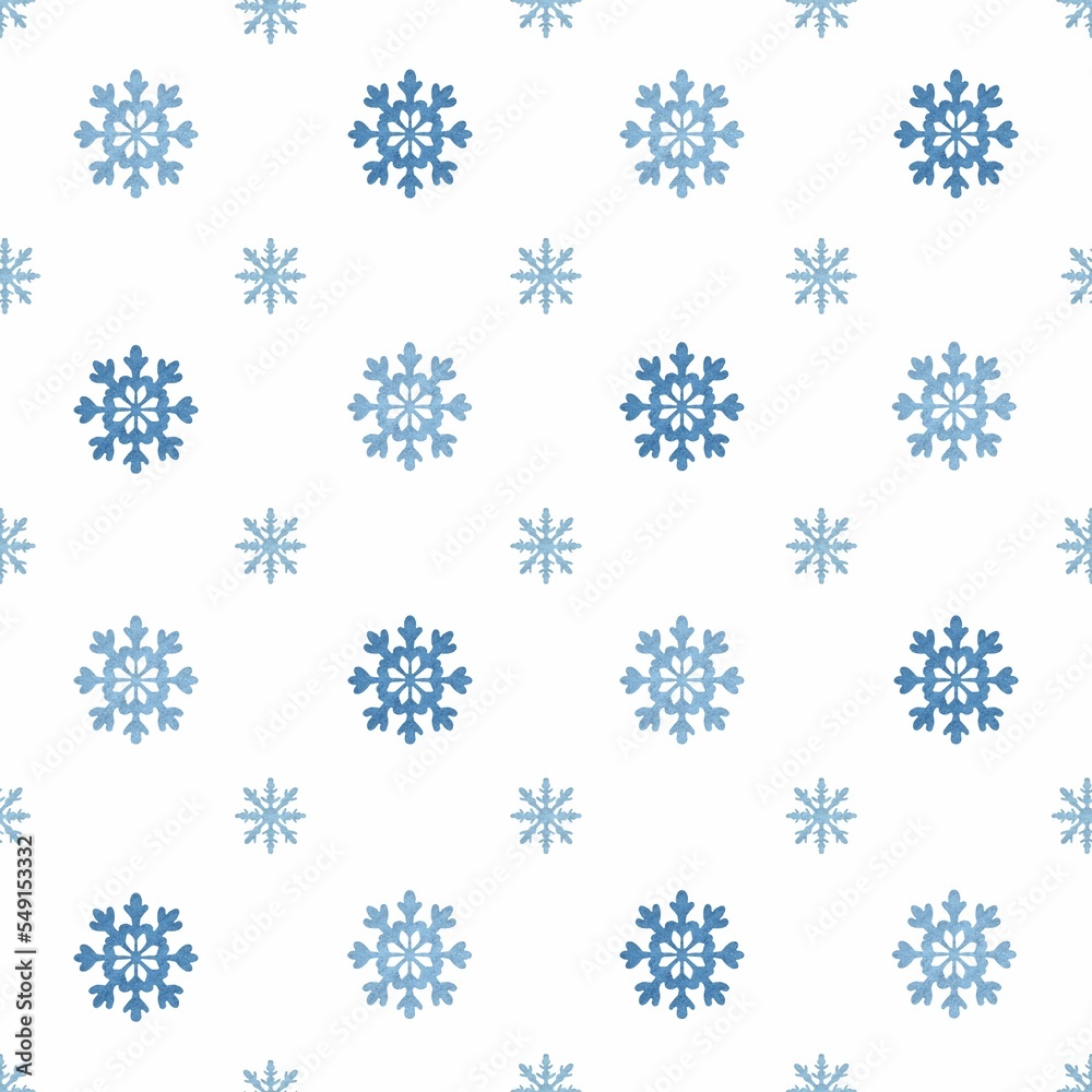 Symmetry snowflakes seamless pattern. Blue snowflakes on white background. Simple Christmas surface design Symmetry snowflakes seamless pattern. Blue snowflakes on white background. Simple Christmas surface design