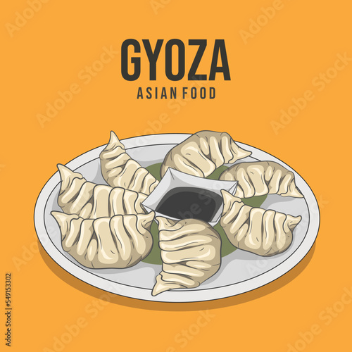 Gyoza and sauce vector illustration