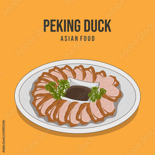 Asian food. Peking duck, asian cuisine. Roasted meat on the dish