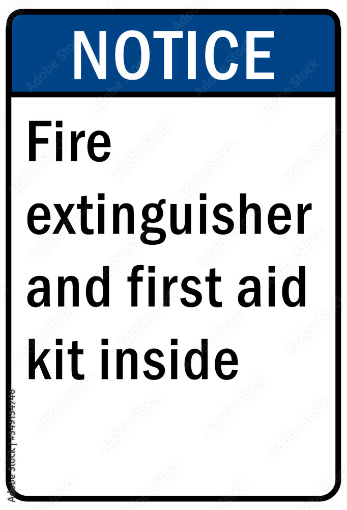 Fire emergency sign Fire extinguisher and first aid kit