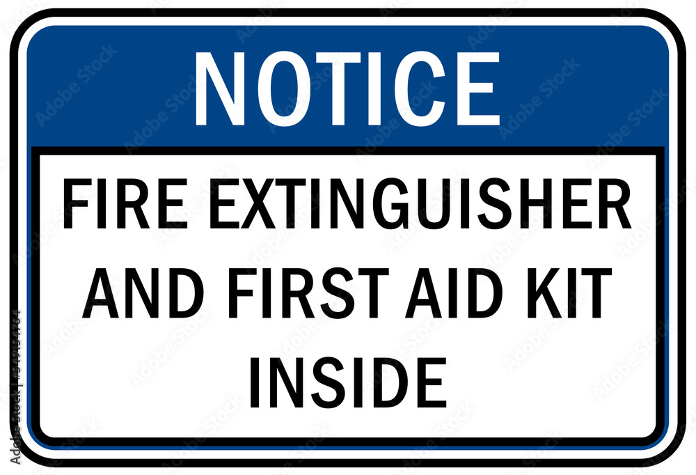 Fire emergency sign Fire extinguisher and first aid kit