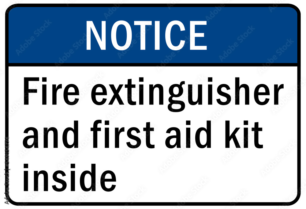 Fire emergency sign Fire extinguisher and first aid kit Fire emergency sign Fire extinguisher and first aid kit