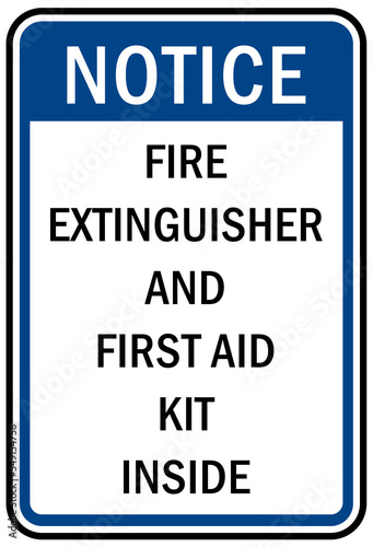 Fire emergency sign Fire extinguisher and first aid kit