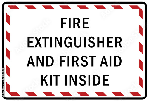 Fire emergency sign Fire extinguisher and first aid kit