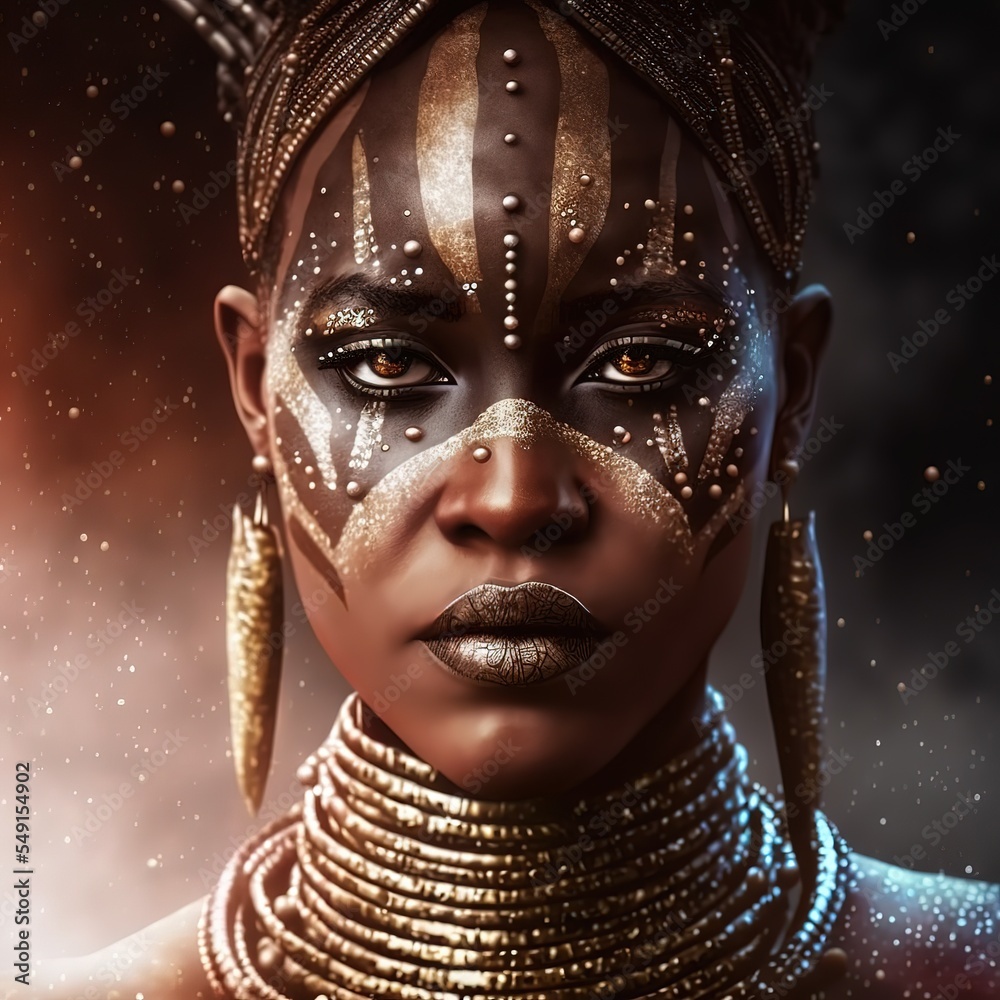 beautiful dark skinned woman warrior covered in tribal jewellery ...