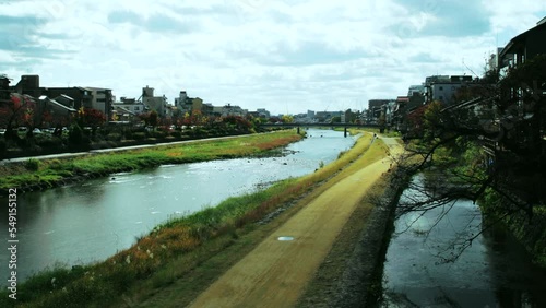 River in Kyoto Japan in autumn in cinematic style