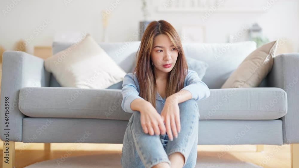 Young asian woman upset , sadness and frustrated by problem with work or relationships. Feeling despair and anxiety, loneliness, having psychological trouble