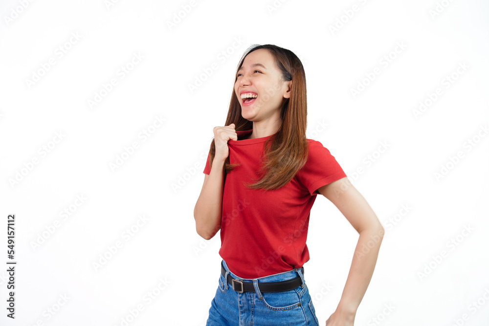 Pretty asian women soccer fans celebrating over white background isolated. Sports fan isolated young woman. Pretty asian women soccer fans celebrating over white background isolated. Sports fan isolated young woman.