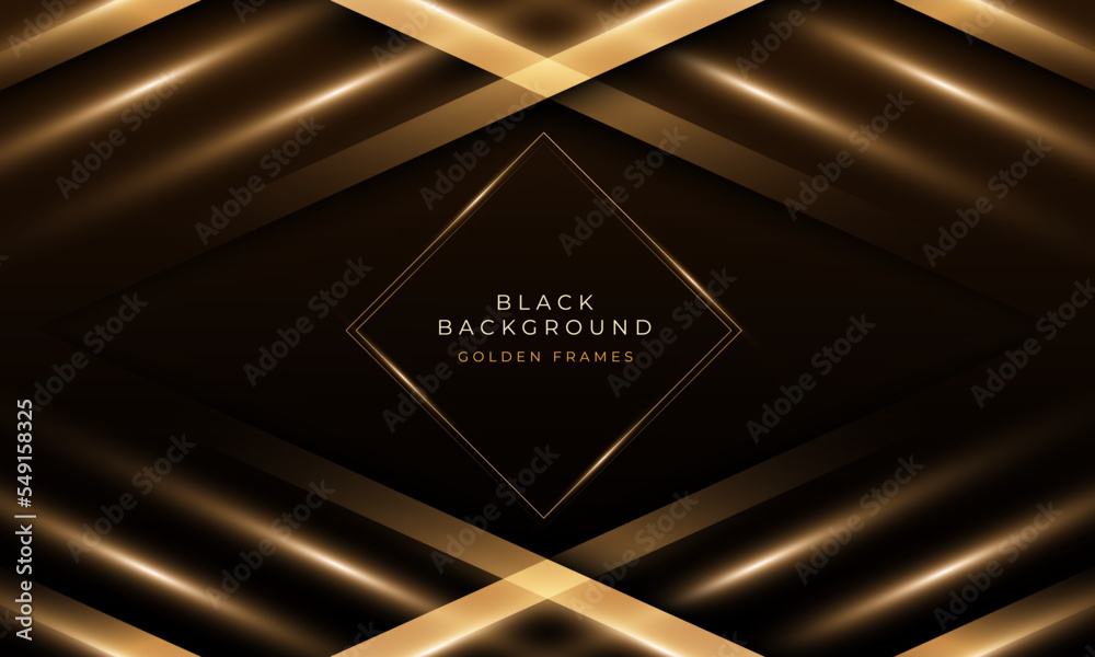 Luxury dark black background stripes overlapping layers with shining golden lines, vector illustration black texture - obrazy, fototapety, plakaty 