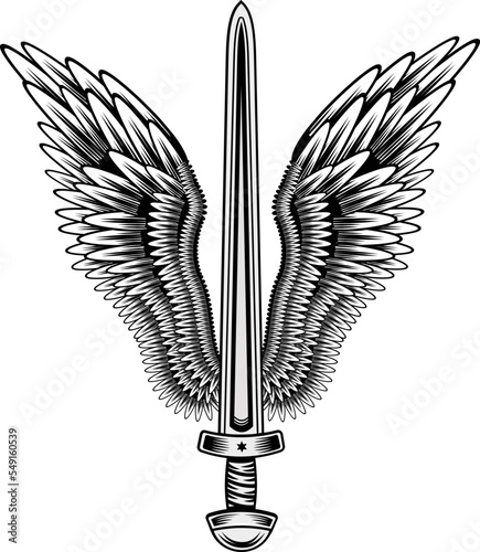 Sword with wings. Guard. Sword of King David with wings. Design element for logo, label, emblem, sign, badge and tattoo