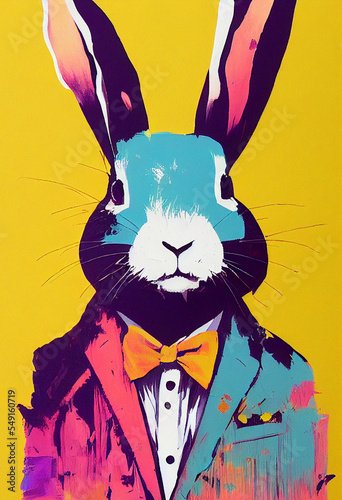 Illustration of a rabbit in colorful paint art.
