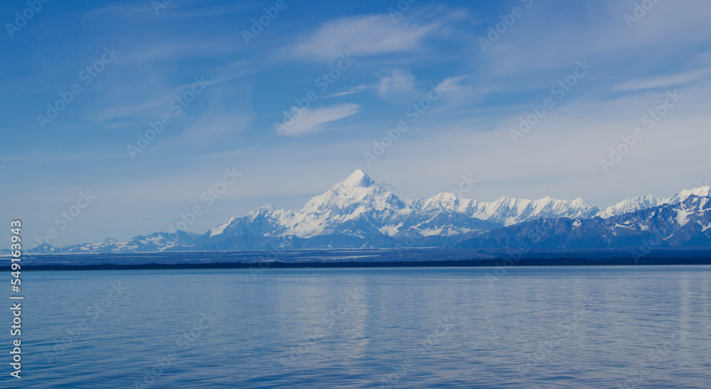 seascape of mountains covered in snow