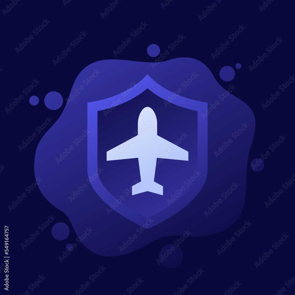 Travel insurance icon with shield and airplane, vector design Travel insurance icon with shield and airplane, vector design