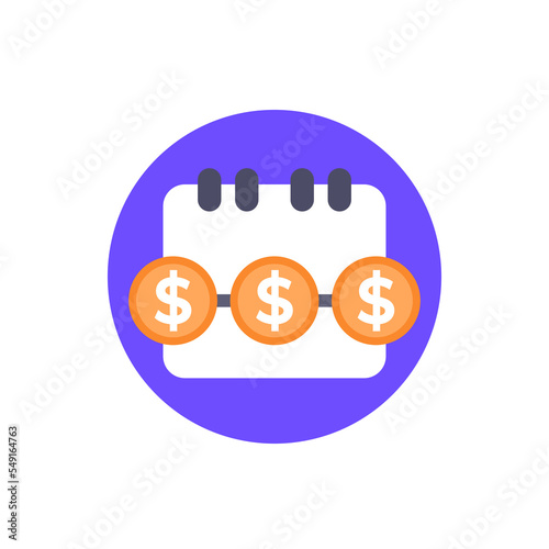 Annuity icon with a calendar, flat vector