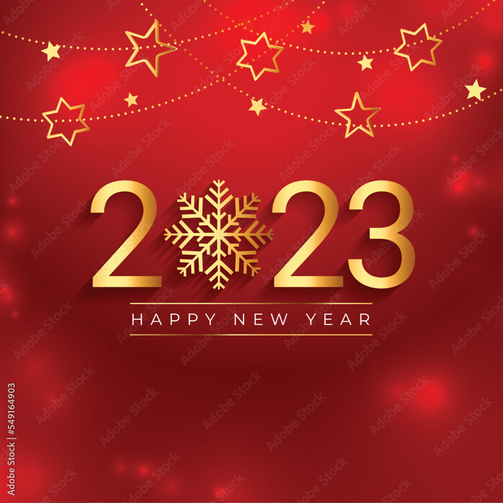 shiny new year 2023 event card with golden snowflake pattern