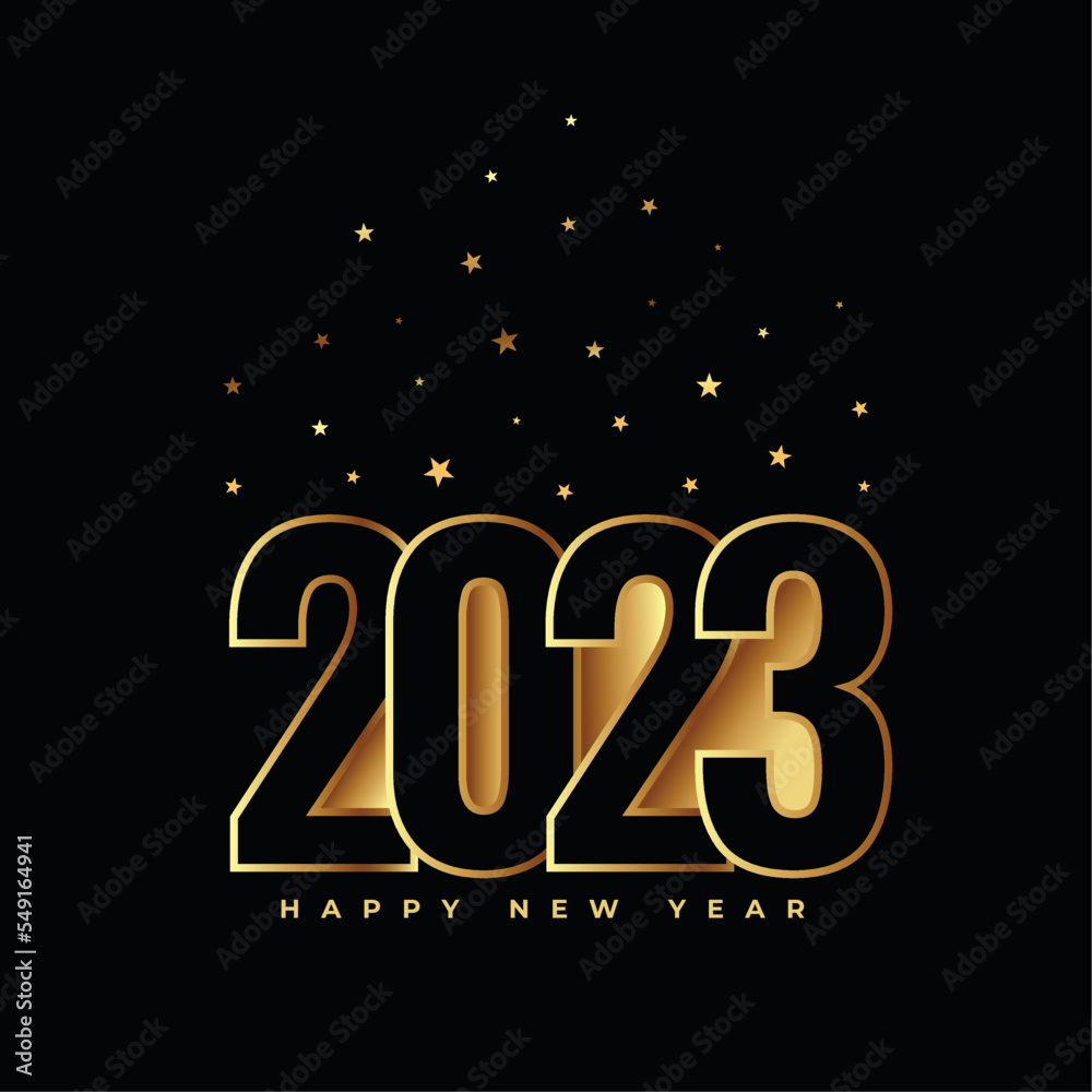 happy new year black background with 2023 text in 3d style