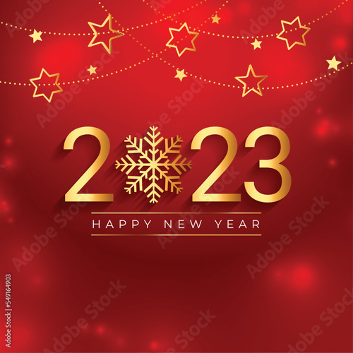 shiny new year 2023 event card with golden snowflake pattern