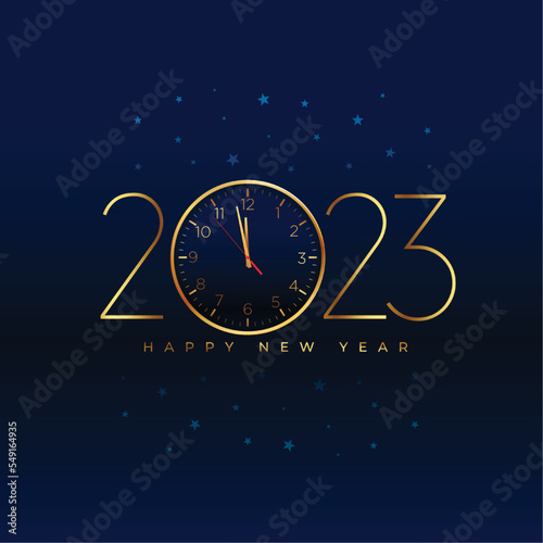 elegant new year 2023 blue background with realistic clock design