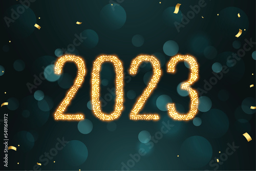 golden 2023 text for new year festival banner in bokeh effect