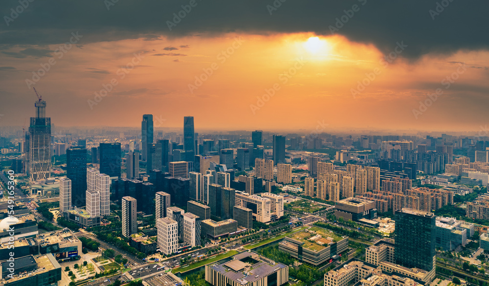Aerial Scenery of East New Town, Ningbo, Zhejiang, China