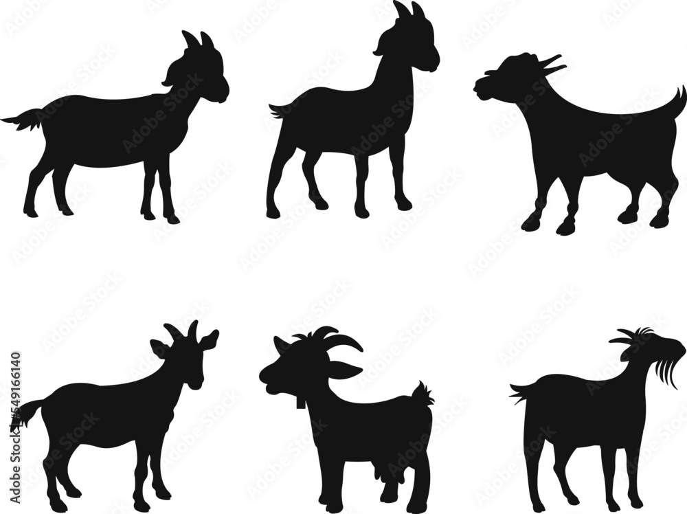Goat set isolated vector Silhouette