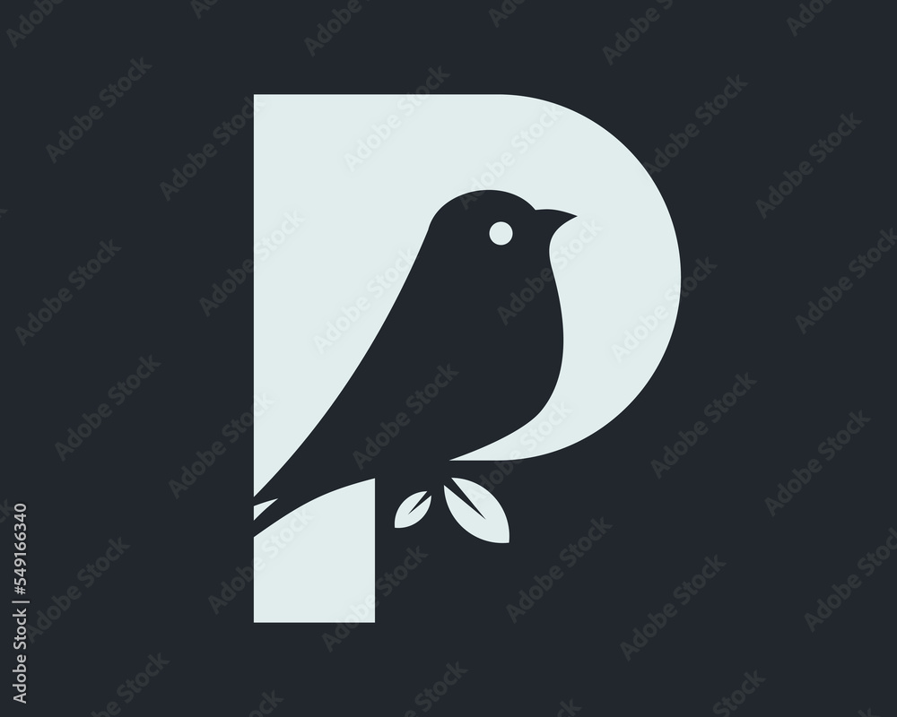 Fototapeta premium Letter P Pigeon Dove Sparrow Bird Animal Wing Nature Silhouette Negative Space Vector Logo Design