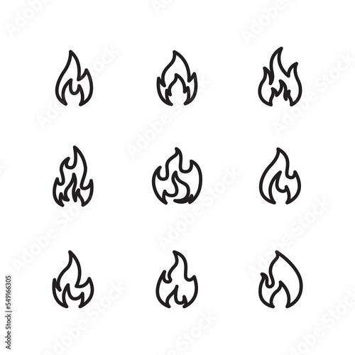Fire icon set with line art style