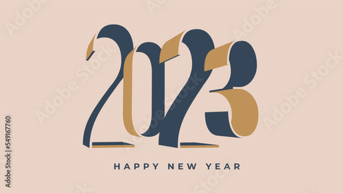 Happy New Year 2023 invitation card. Holiday typography emblem 2023 for season Christmas decoration.